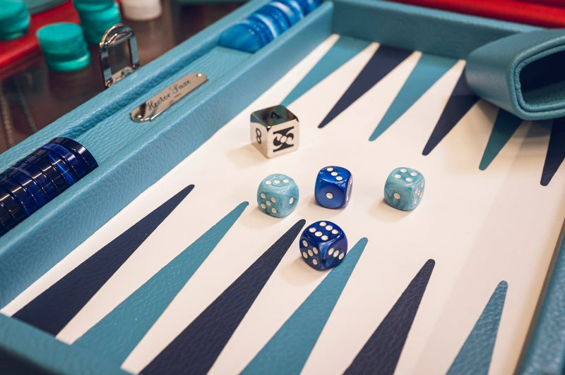 Backgammon en cuir Bleu Hector Saxe