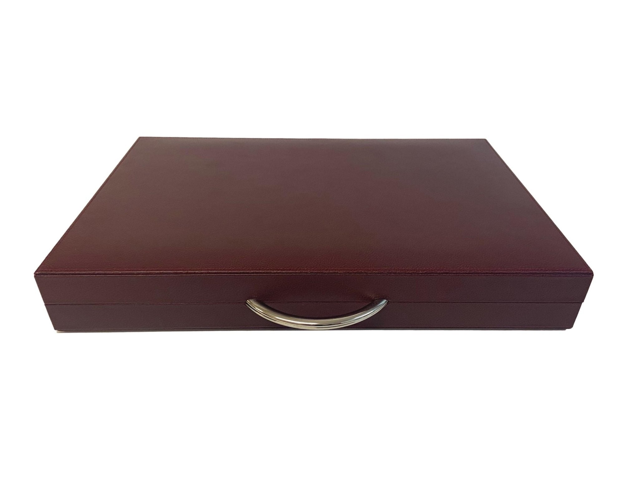 Backgammon Cuir véritable GM - Bordeaux - Renzo Romagnoli - Backgammon en cuir cadeau bel objet - Rouge et Noir