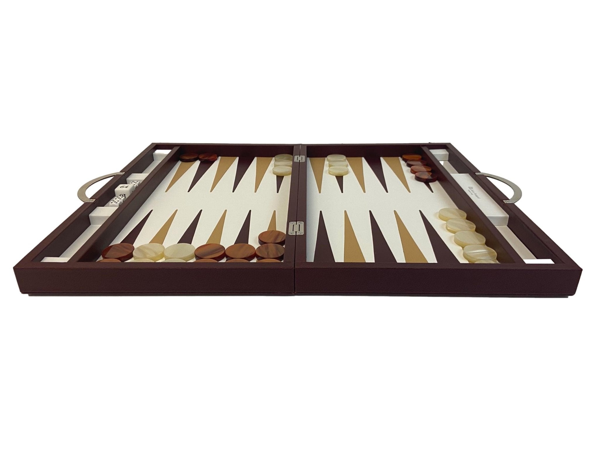 Backgammon Cuir véritable GM - Bordeaux - Renzo Romagnoli - Backgammon en cuir cadeau bel objet - Rouge et Noir