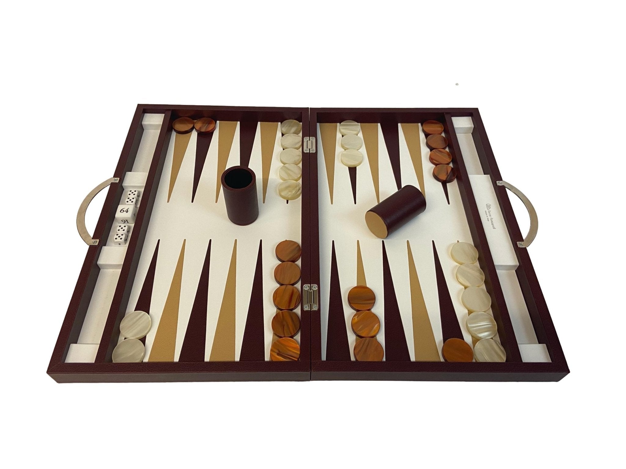 Backgammon Cuir véritable GM - Bordeaux - Renzo Romagnoli - Backgammon en cuir cadeau bel objet - Rouge et Noir