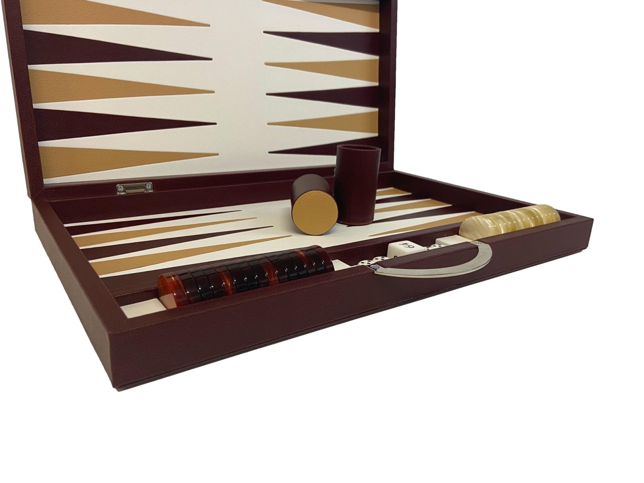 Backgammon Cuir véritable GM - Bordeaux - Renzo Romagnoli - Backgammon en cuir cadeau bel objet - Rouge et Noir