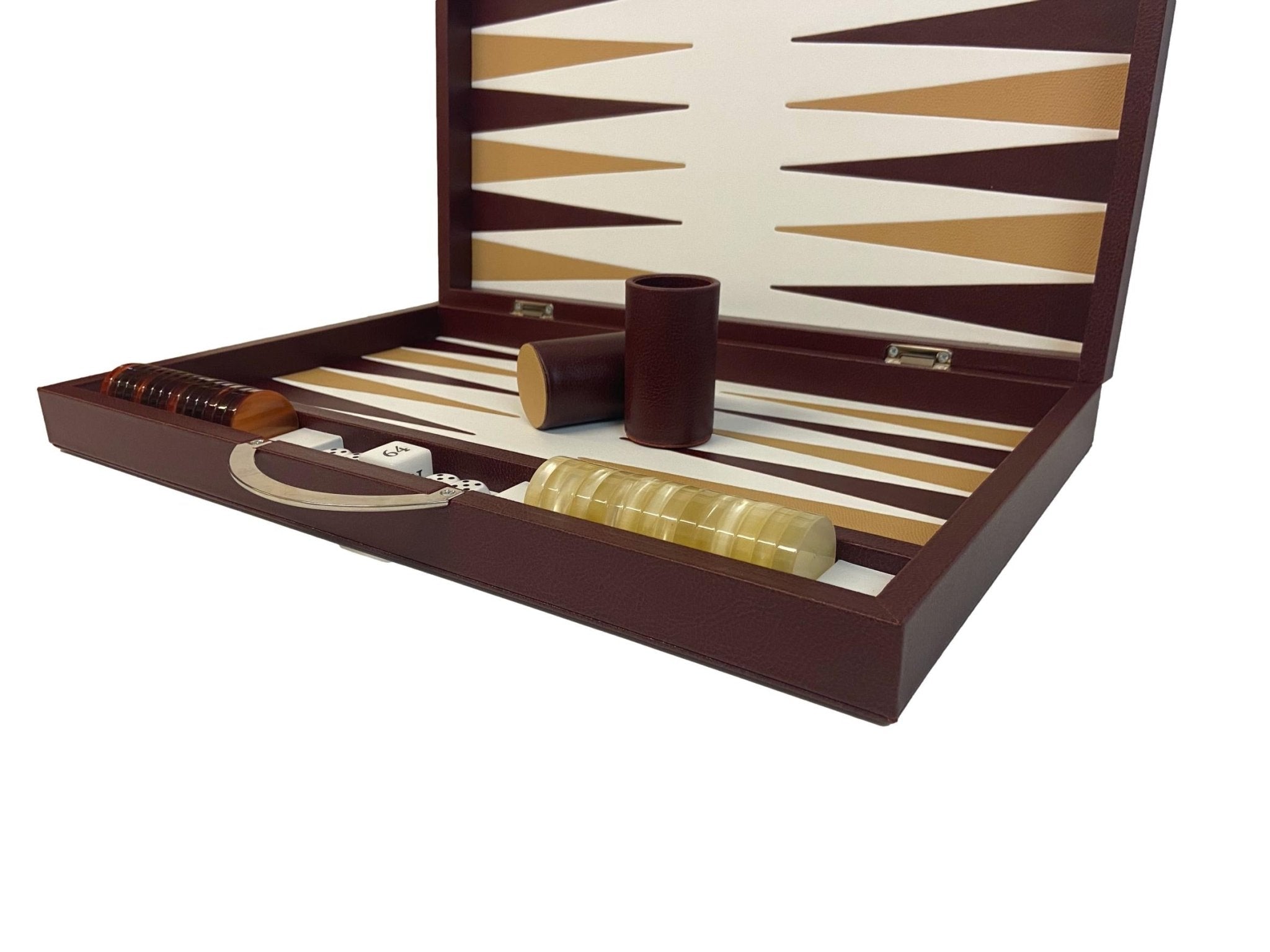 Backgammon Cuir véritable GM - Bordeaux - Renzo Romagnoli - Backgammon en cuir cadeau bel objet - Rouge et Noir