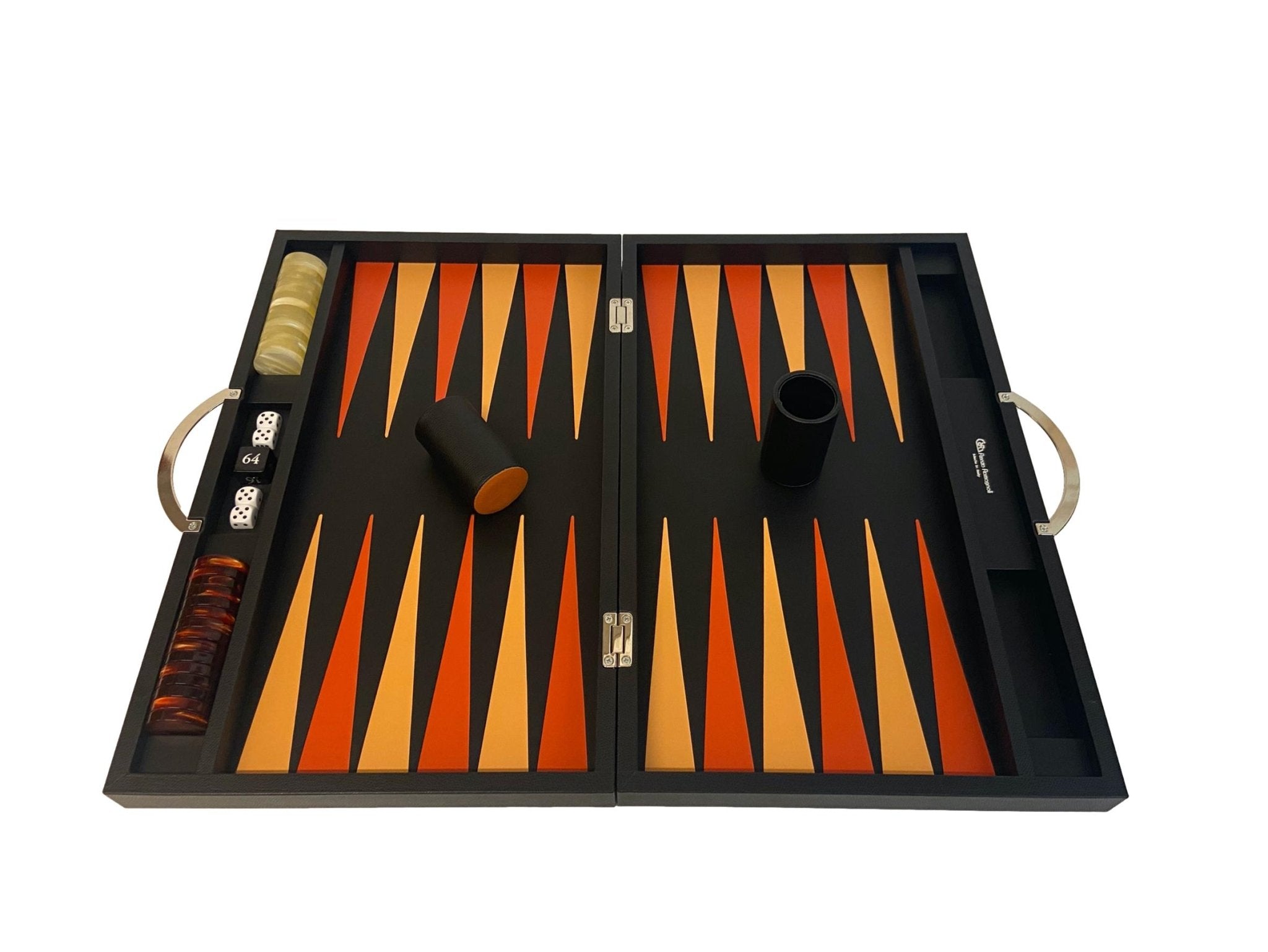 Backgammon Cuir véritable GM - Noir Ancien - Renzo Romagnoli - Backgammon en cuir cadeau bel objet - Rouge et Noir
