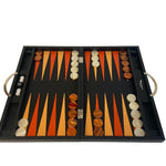 Backgammon Cuir véritable GM - Noir Ancien - Renzo Romagnoli - Backgammon en cuir cadeau bel objet - Rouge et Noir
