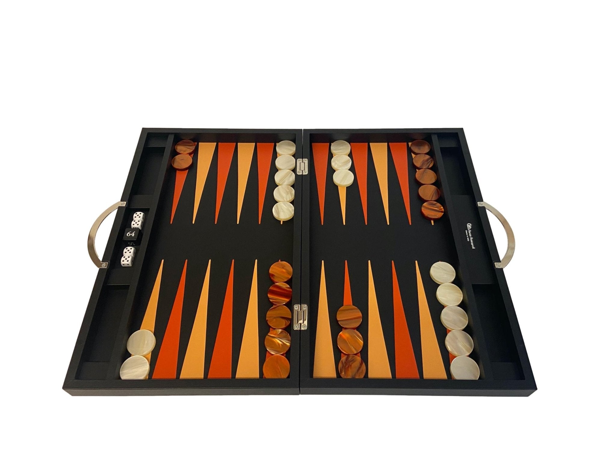 Backgammon Cuir véritable GM - Noir Ancien - Renzo Romagnoli - Backgammon en cuir cadeau bel objet - Rouge et Noir