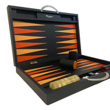 Backgammon Cuir véritable GM - Noir Ancien - Renzo Romagnoli - Backgammon en cuir cadeau bel objet - Rouge et Noir