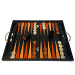 Backgammon Cuir véritable GM - Noir Ancien - Renzo Romagnoli - Backgammon en cuir cadeau bel objet - Rouge et Noir