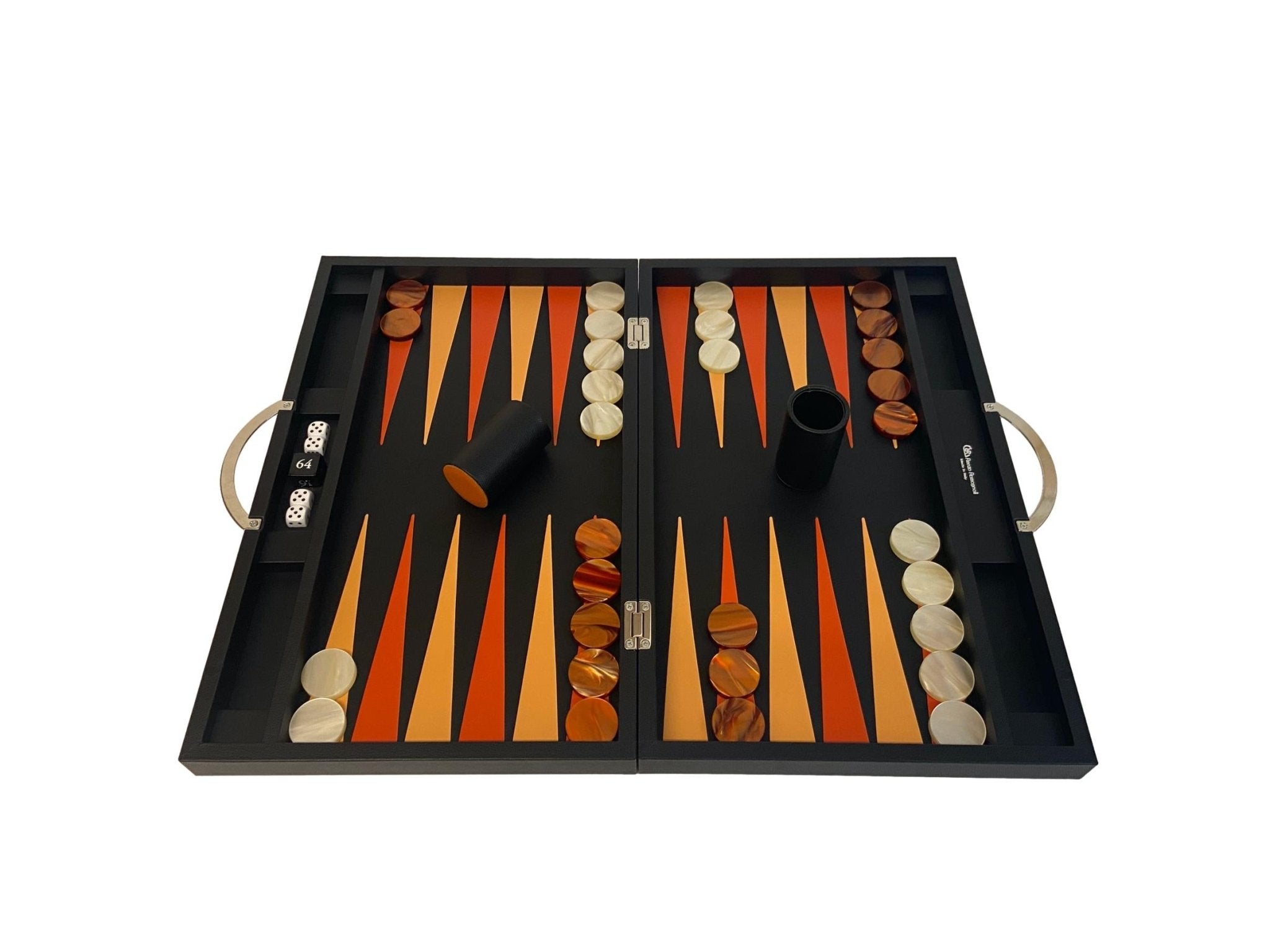 Backgammon Cuir véritable GM - Noir Ancien - Renzo Romagnoli - Backgammon en cuir cadeau bel objet - Rouge et Noir