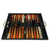 Backgammon Cuir véritable GM - Noir Ancien - Renzo Romagnoli - Backgammon en cuir cadeau bel objet - Rouge et Noir