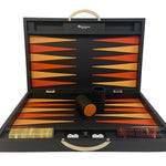 Backgammon Cuir véritable GM - Noir Ancien - Renzo Romagnoli - Backgammon en cuir cadeau bel objet - Rouge et Noir