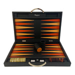 Backgammon Cuir véritable GM - Noir Ancien - Renzo Romagnoli - Backgammon en cuir cadeau bel objet - Rouge et Noir