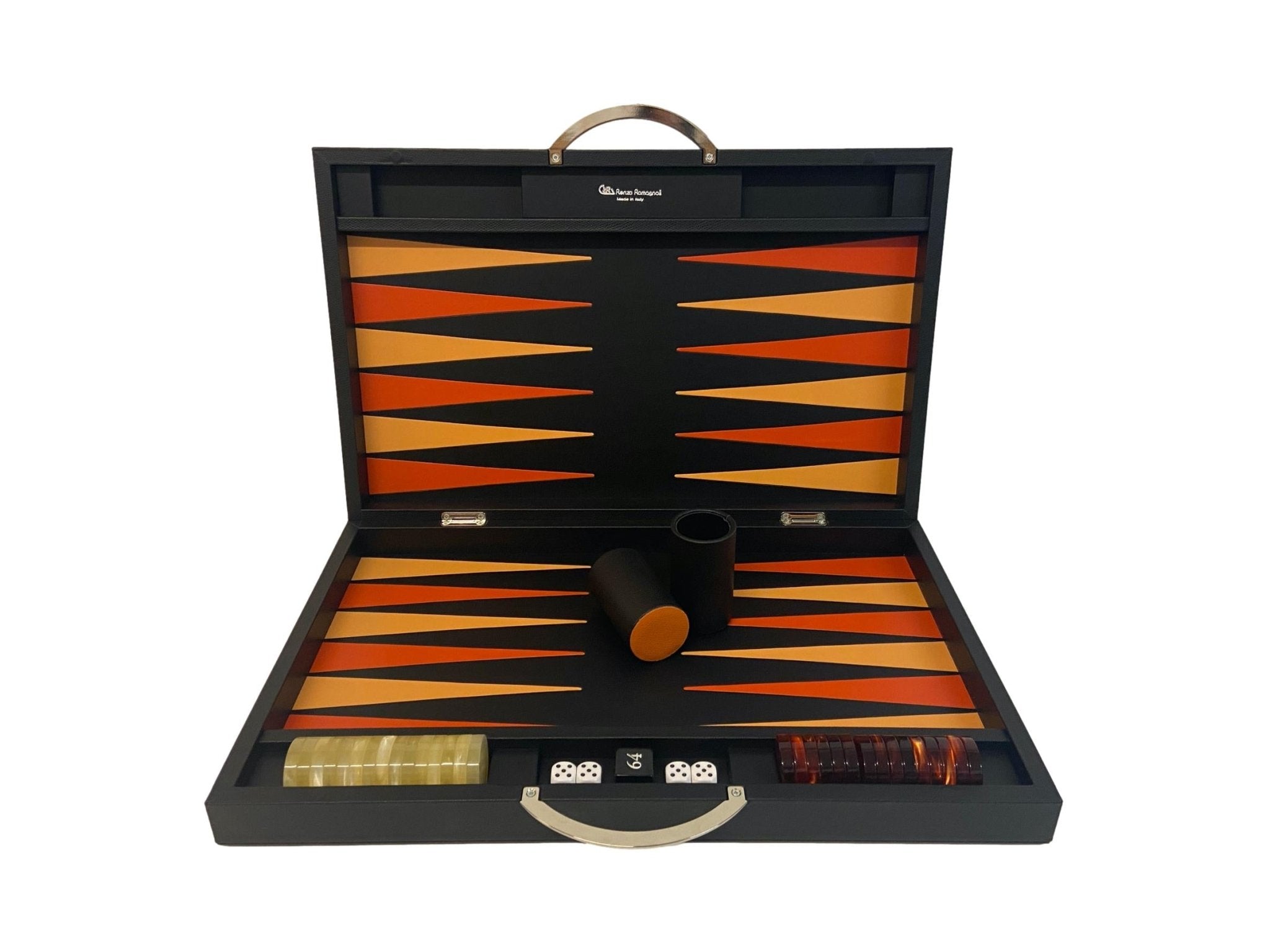 Backgammon Cuir véritable GM - Noir Ancien - Renzo Romagnoli - Backgammon en cuir cadeau bel objet - Rouge et Noir