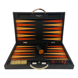 Backgammon Cuir véritable GM - Noir Ancien - Renzo Romagnoli - Backgammon en cuir cadeau bel objet - Rouge et Noir