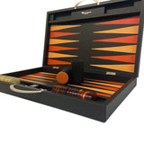 Backgammon Cuir véritable GM - Noir Ancien - Renzo Romagnoli - Backgammon en cuir cadeau bel objet - Rouge et Noir