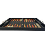 Backgammon Cuir véritable GM - Noir Ancien - Renzo Romagnoli - Backgammon en cuir cadeau bel objet - Rouge et Noir