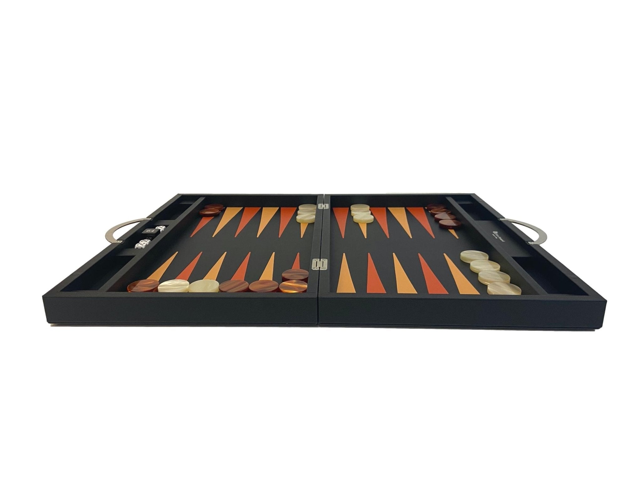 Backgammon Cuir véritable GM - Noir Ancien - Renzo Romagnoli - Backgammon en cuir cadeau bel objet - Rouge et Noir