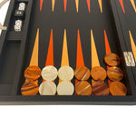 Backgammon Cuir véritable GM - Noir Ancien - Renzo Romagnoli - Backgammon en cuir cadeau bel objet - Rouge et Noir