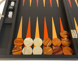 Backgammon Cuir véritable GM - Noir Ancien - Renzo Romagnoli - Backgammon en cuir cadeau bel objet - Rouge et Noir