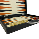Backgammon Cuir véritable GM - Noir / Orange - Renzo Romagnoli - Backgammon en cuir cadeau bel objet - Rouge et Noir