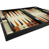 Backgammon Cuir véritable GM - Noir / Orange - Renzo Romagnoli - Backgammon en cuir cadeau bel objet - Rouge et Noir
