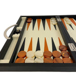 Backgammon Cuir véritable GM - Noir / Orange - Renzo Romagnoli - Backgammon en cuir cadeau bel objet - Rouge et Noir