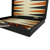 Backgammon Cuir véritable GM - Noir / Orange - Renzo Romagnoli - Backgammon en cuir cadeau bel objet - Rouge et Noir