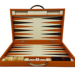 Backgammon Cuir véritable GM - Orange - Renzo Romagnoli - Backgammon en cuir - Rouge et Noir