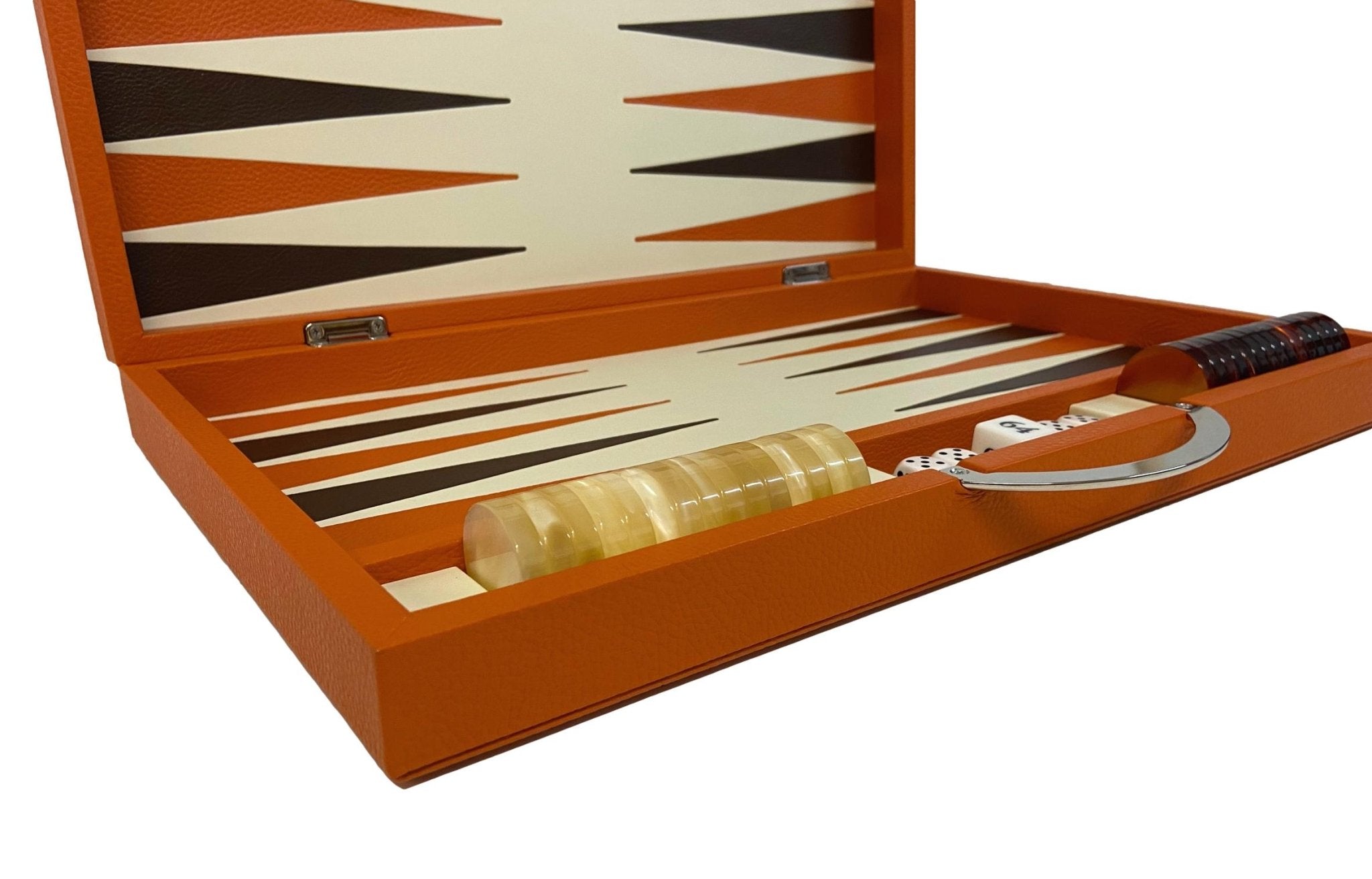 Backgammon Cuir véritable GM - Orange - Renzo Romagnoli - Backgammon en cuir - Rouge et Noir