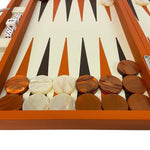Backgammon Cuir véritable GM - Orange - Renzo Romagnoli - Backgammon en cuir - Rouge et Noir