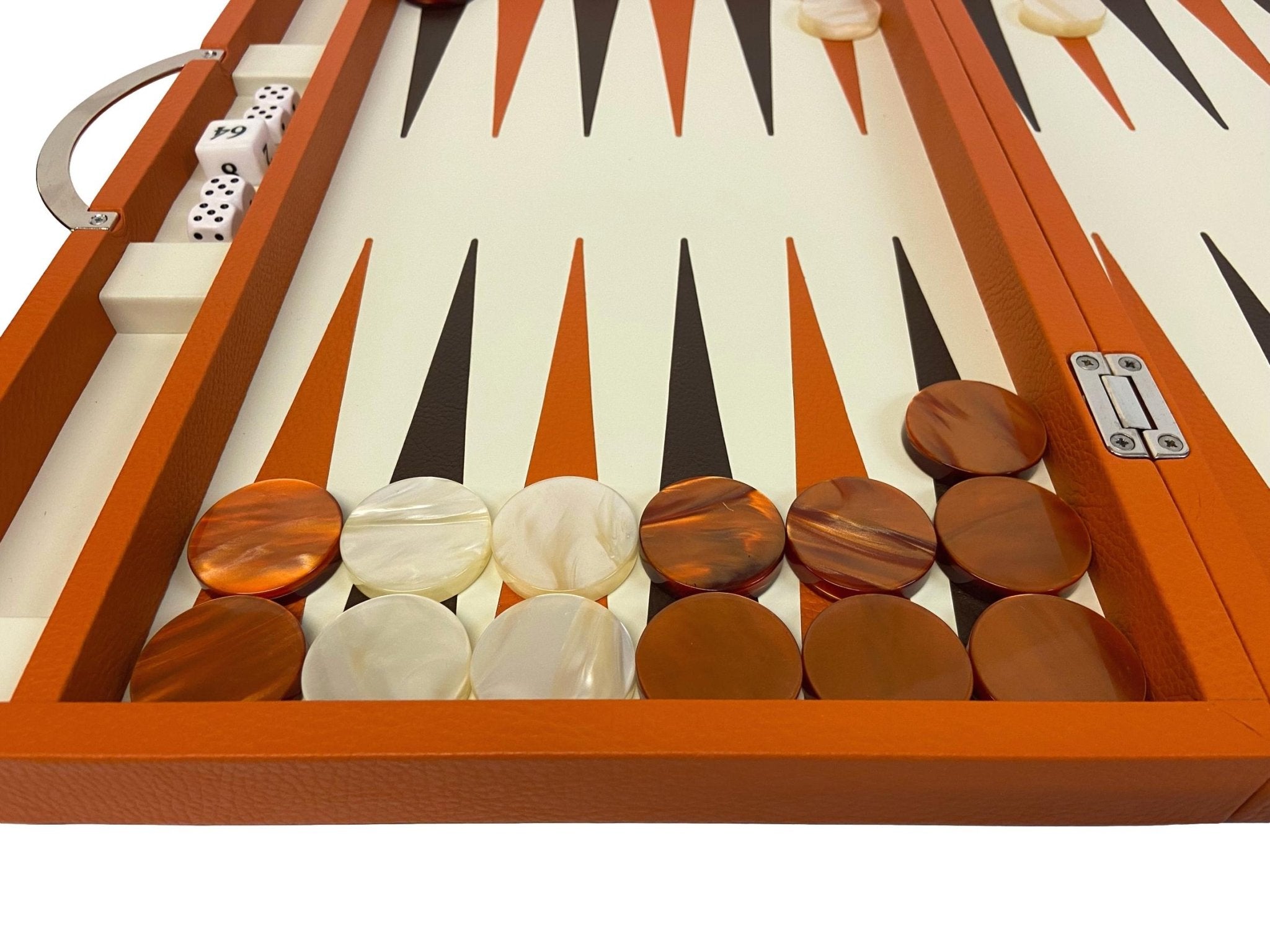 Backgammon Cuir véritable GM - Orange - Renzo Romagnoli - Backgammon en cuir - Rouge et Noir