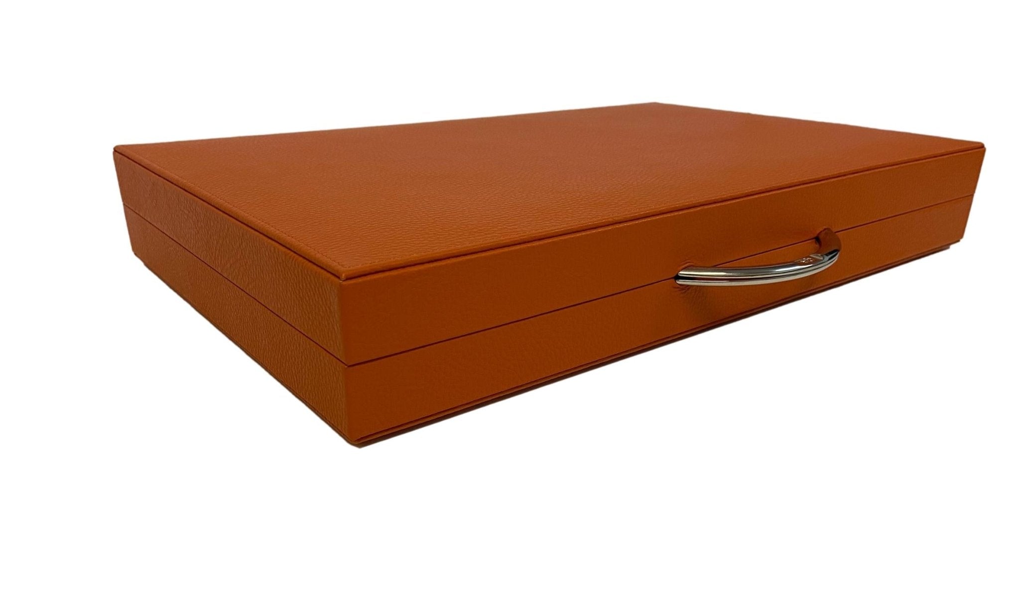 Backgammon Cuir véritable GM - Orange - Renzo Romagnoli - Backgammon en cuir - Rouge et Noir