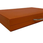 Backgammon Cuir véritable GM - Orange - Renzo Romagnoli - Backgammon en cuir - Rouge et Noir
