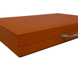 Backgammon Cuir véritable GM - Orange - Renzo Romagnoli - Backgammon en cuir - Rouge et Noir