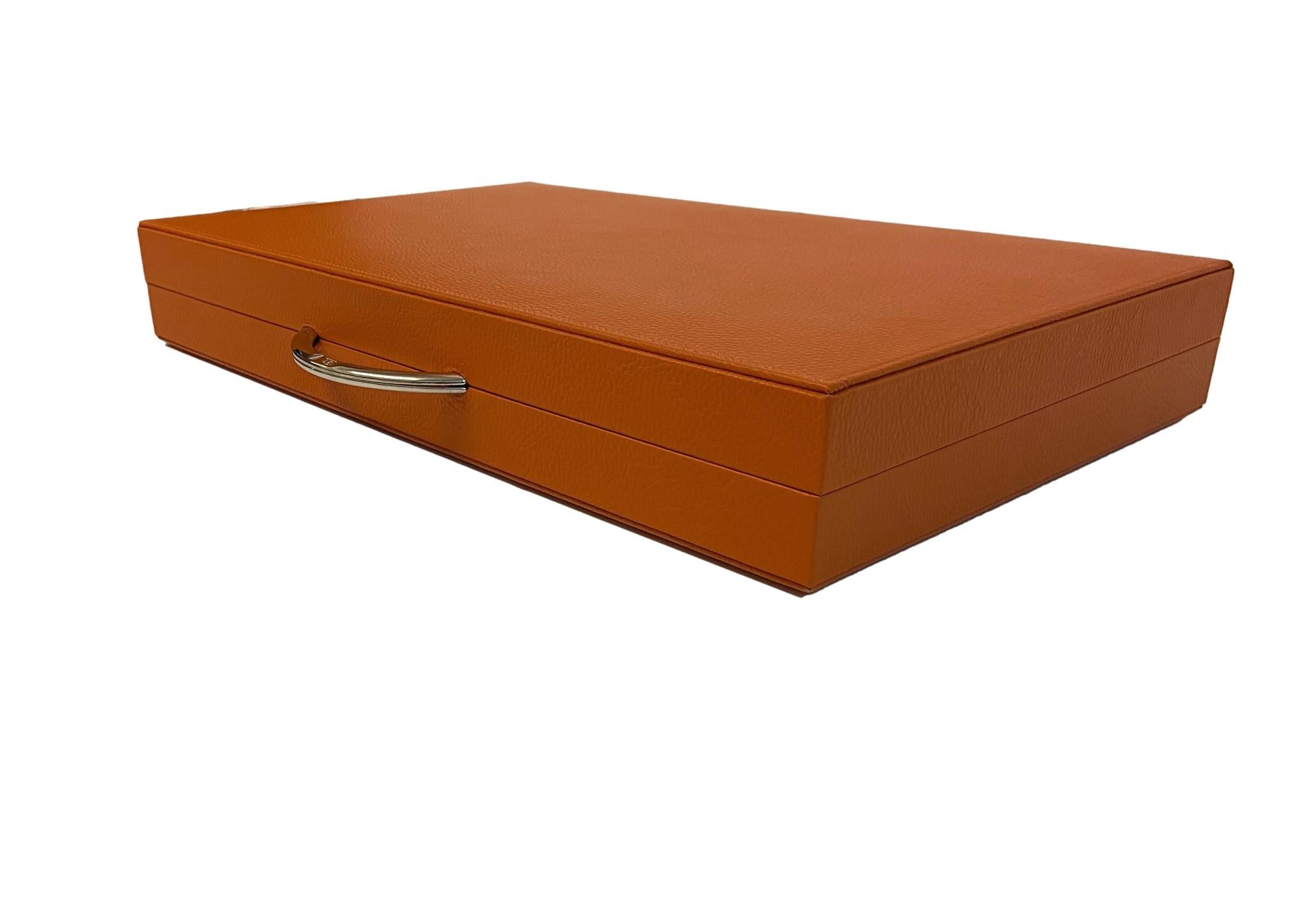 Backgammon Cuir véritable GM - Orange - Renzo Romagnoli - Backgammon en cuir - Rouge et Noir