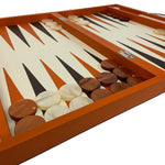 Backgammon Cuir véritable GM - Orange - Renzo Romagnoli - Backgammon en cuir - Rouge et Noir
