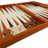 Backgammon Cuir véritable GM - Orange - Renzo Romagnoli - Backgammon en cuir - Rouge et Noir