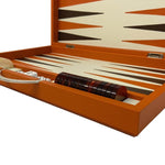 Backgammon Cuir véritable GM - Orange - Renzo Romagnoli - Backgammon en cuir - Rouge et Noir