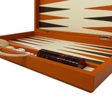 Backgammon Cuir véritable GM - Orange - Renzo Romagnoli - Backgammon en cuir - Rouge et Noir