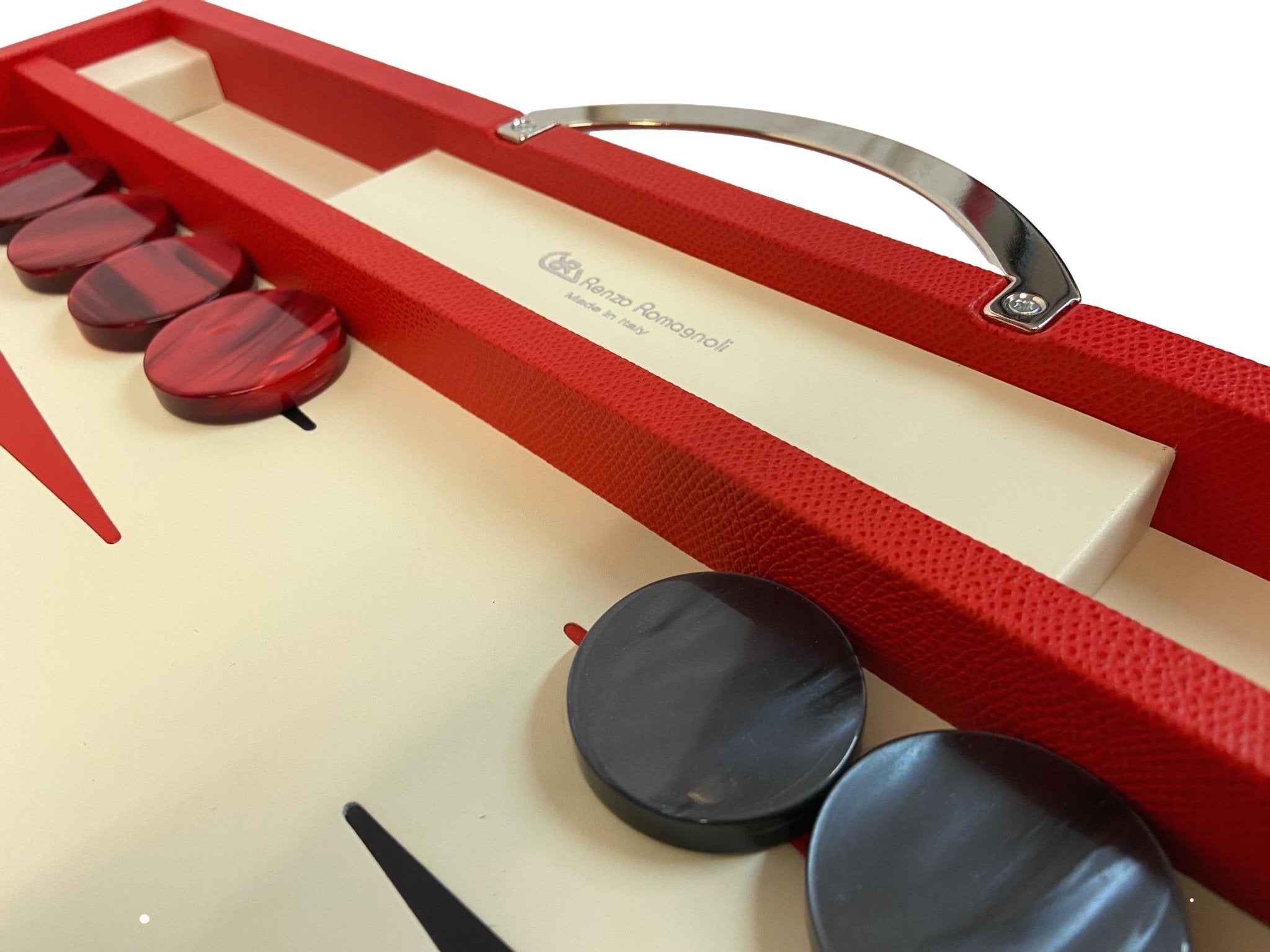 Backgammon Cuir véritable GM - Rouge - Renzo Romagnoli - Backgammon en cuir - Rouge et Noir