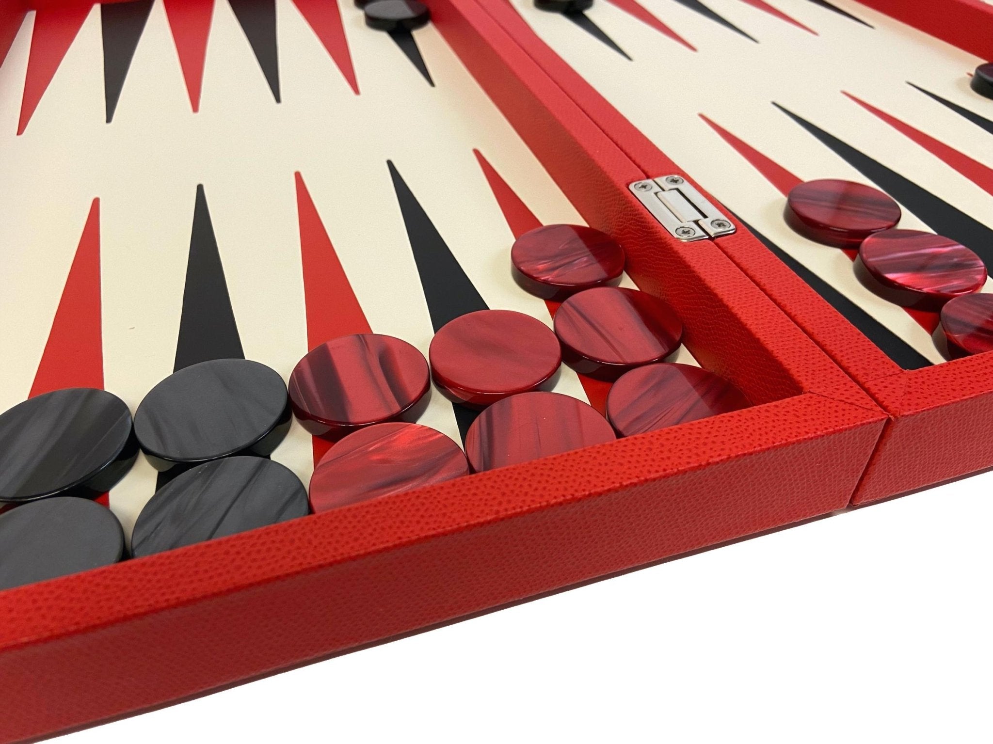 Backgammon Cuir véritable GM - Rouge - Renzo Romagnoli - Backgammon en cuir - Rouge et Noir