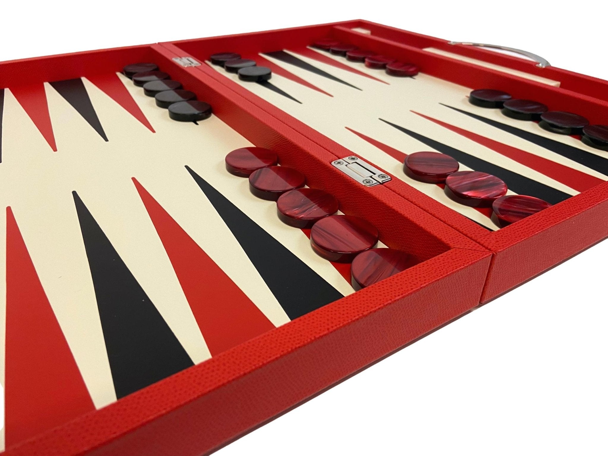 Backgammon Cuir véritable GM - Rouge - Renzo Romagnoli - Backgammon en cuir - Rouge et Noir