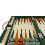 Backgammon Cuir véritable GM - Vert / Orange - Renzo Romagnoli - Backgammon en cuir - Rouge et Noir