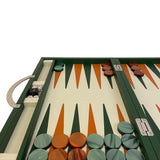 Backgammon Cuir véritable GM - Vert / Orange - Renzo Romagnoli - Backgammon en cuir - Rouge et Noir