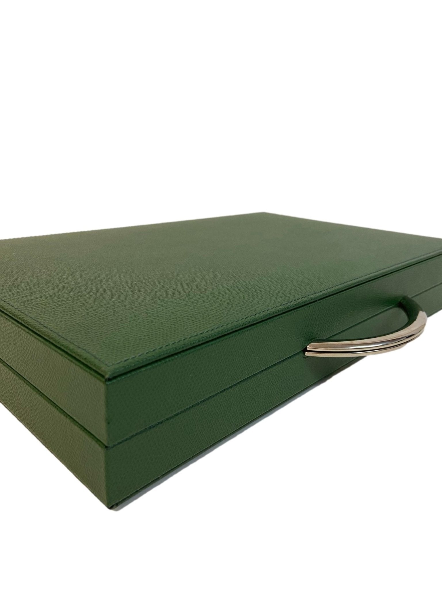 Backgammon Cuir véritable GM - Vert / Orange - Renzo Romagnoli - Backgammon en cuir - Rouge et Noir