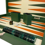 Backgammon Cuir véritable GM - Vert / Orange - Renzo Romagnoli - Backgammon en cuir - Rouge et Noir