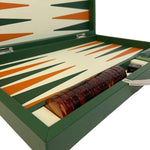 Backgammon Cuir véritable GM - Vert / Orange - Renzo Romagnoli - Backgammon en cuir - Rouge et Noir