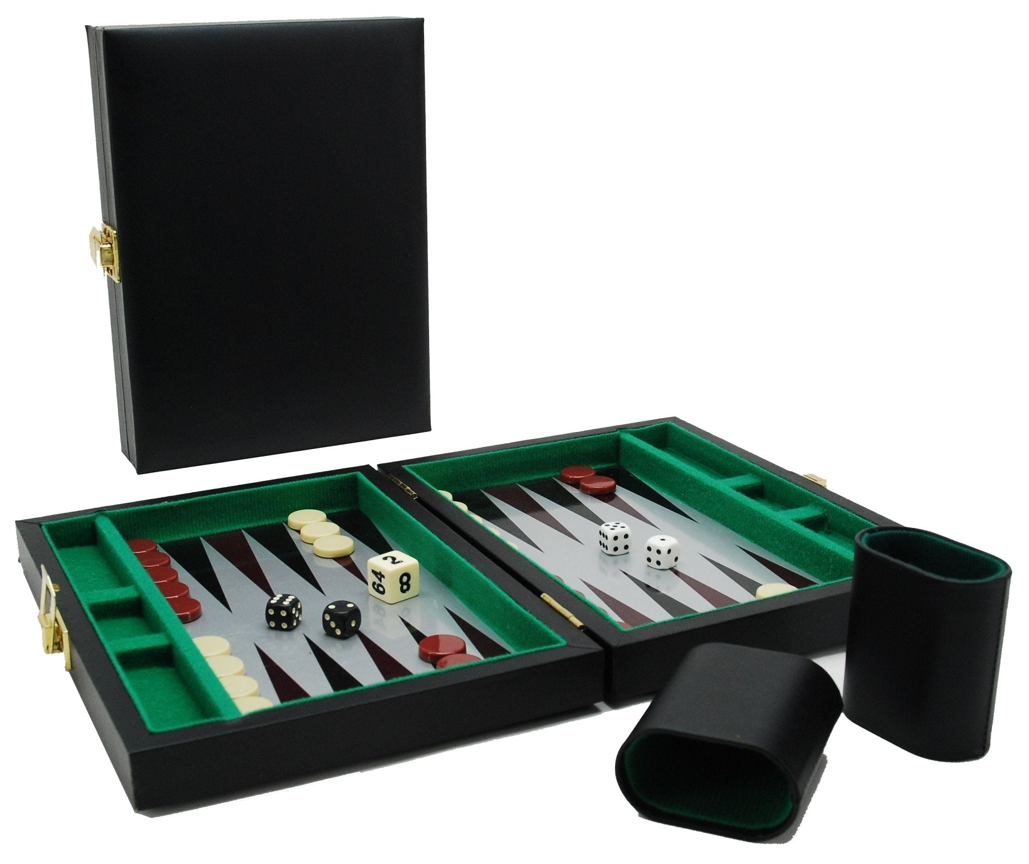 Backgammon de voyage magnétique - Vinyle noir - Backgammon de voyage - Rouge et Noir