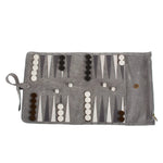 Backgammon de voyage - Roulable - Cuir Gris - Backgammon en cuir de voyage - Rouge et Noir