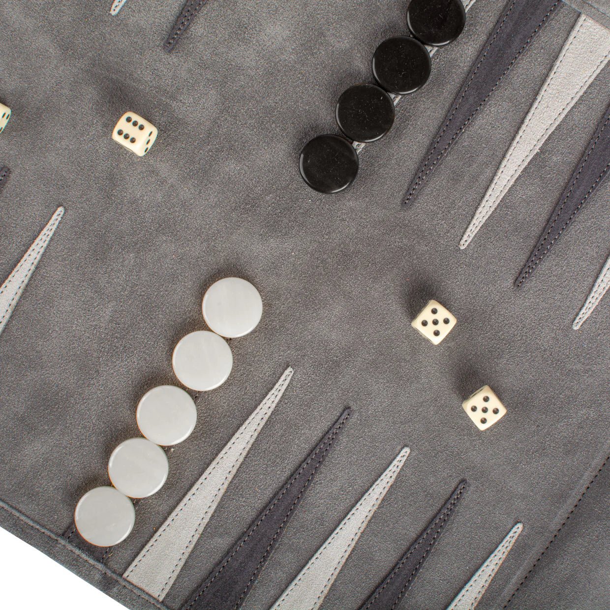 Backgammon de voyage - Roulable - Cuir Gris - Backgammon en cuir de voyage - Rouge et Noir