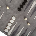 Backgammon de voyage - Roulable - Cuir Gris - Backgammon en cuir de voyage - Rouge et Noir